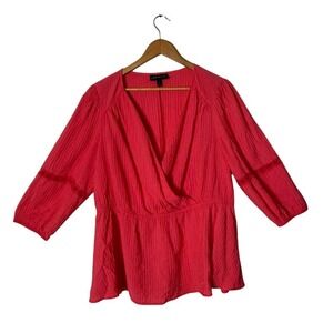 Lane Bryant Crinkle Faux‎ Wrap Blouse Plus Size 18 Crochet Surplice Peplum Top